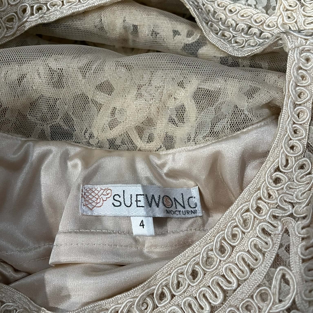 Sue Wong Cream Floral Lace Midi Dress - Picture 4 of 6